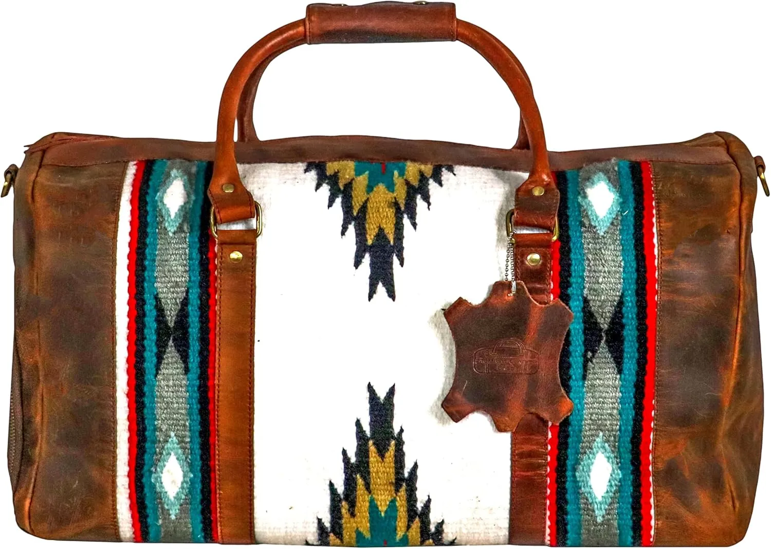 Handmade Premium Duffle Bag leather heavy duty Gym Sports Airplane Overnight Luggage Carry On Unisex Travel Hand woven Rug Bag Wollen Bag Gift for His/Her (RUG DUFFLE BAG STYLE_04)