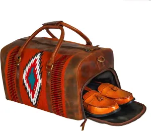 Handmade Premium Duffle Bag leather heavy duty Gym Sports Airplane Overnight Luggage Carry On Unisex Travel Hand woven Rug Bag Wollen Bag Gift for His/Her_08