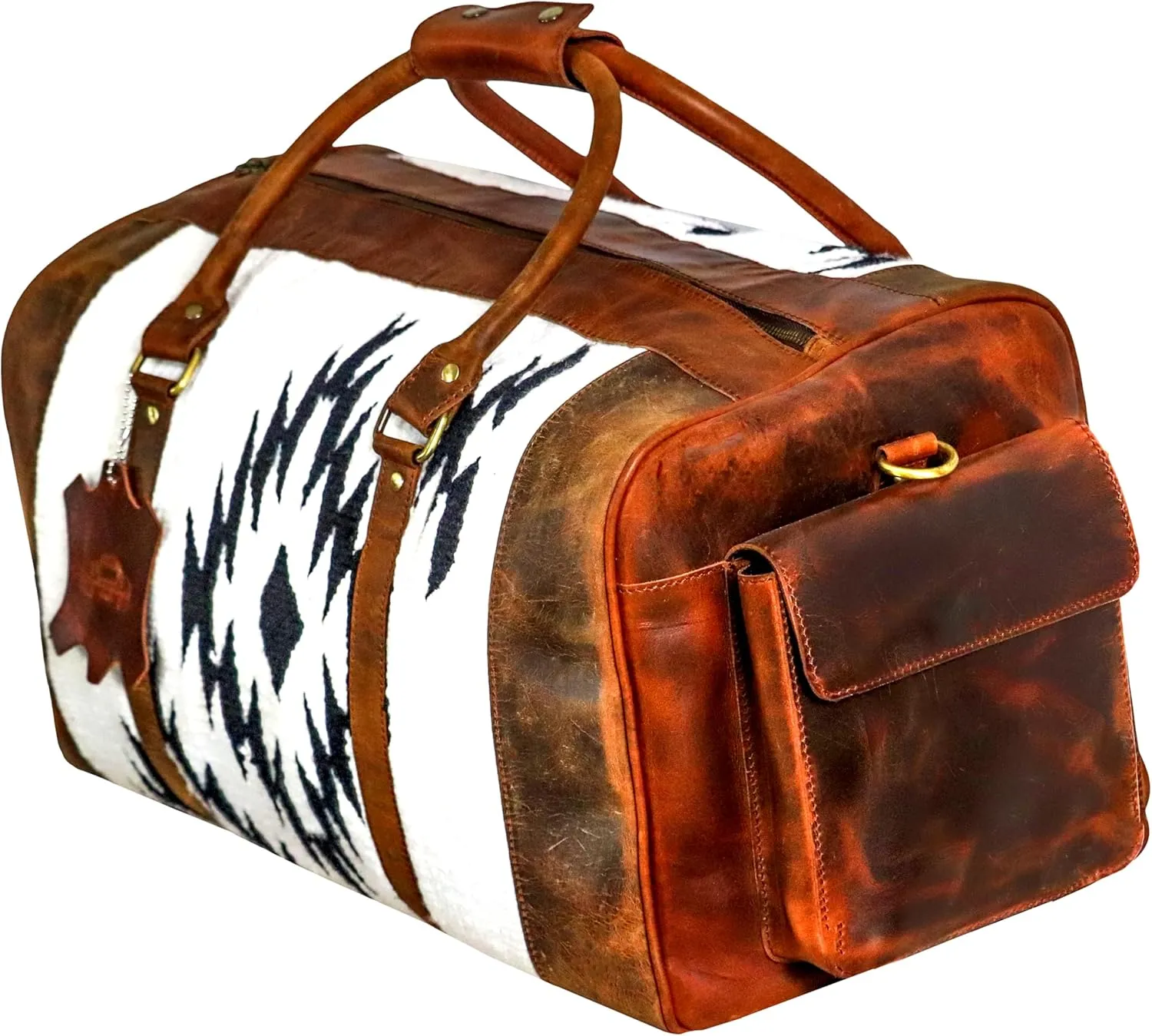 Handmade Premium Duffle Bag leather heavy duty Gym Sports Airplane Overnight Luggage Carry On Unisex Travel Rug Bag Wollen Bag Gift for His/Her (RUG DUFFLE BAG DESIGN_01)