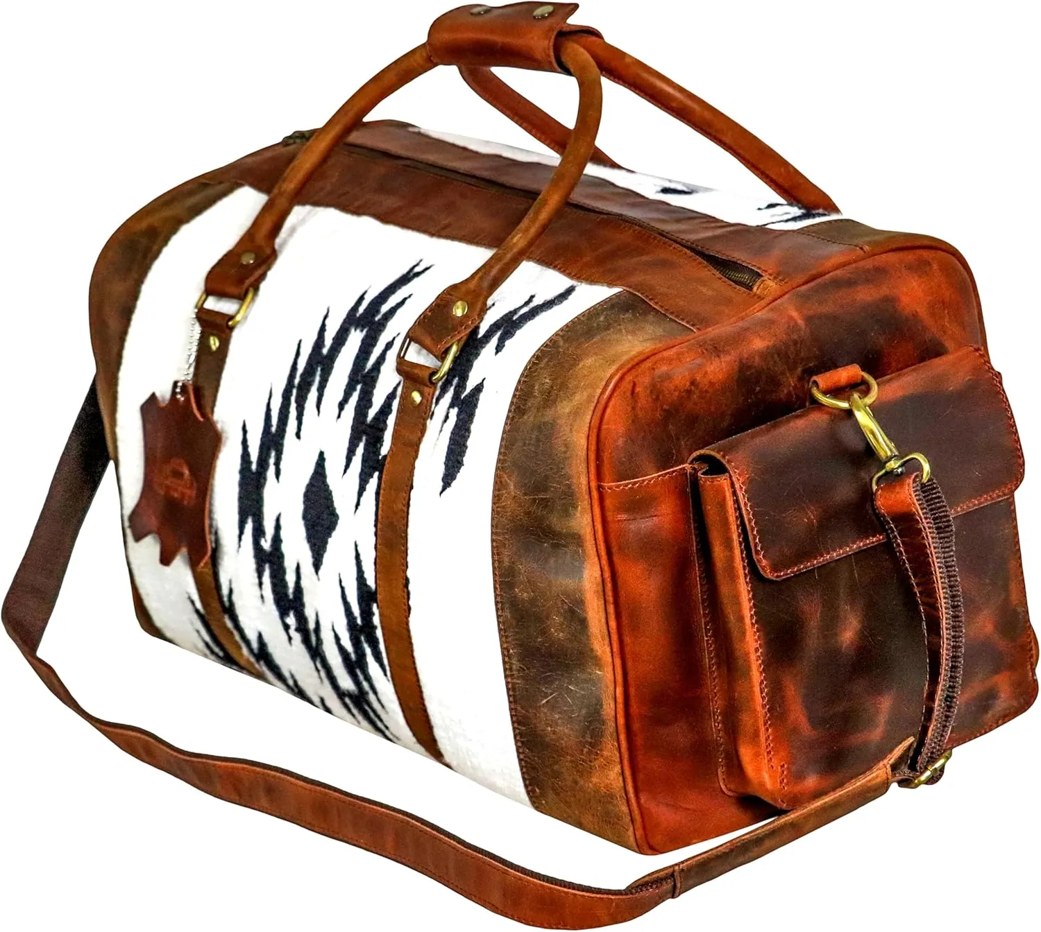 Handmade Premium Duffle Bag leather heavy duty Gym Sports Airplane Overnight Luggage Carry On Unisex Travel Rug Bag Wollen Bag Gift for His/Her (RUG DUFFLE BAG DESIGN_01)