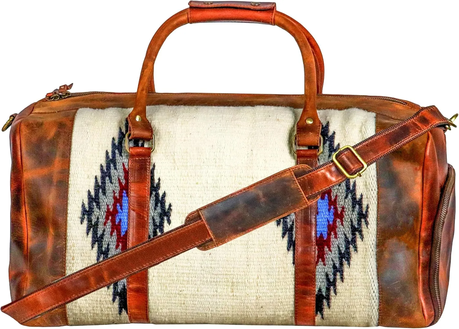 Handmade Premium Duffle Bag leather heavy duty Gym Sports Airplane Overnight Luggage Carry On Unisex Travel woven Rug Bag Wollen Bag Gift for His/Her (RUG DUFFLE BAG ARTICLE_02)