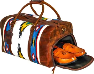 Handmade Premium Duffle Bag leather heavy duty Gym Sports Airplane Overnight Luggage Carry On Unisex Travel woven Rug Bag Wollen Bag Gift for His/Her (RUG DUFFLE BAG MODULE_02)
