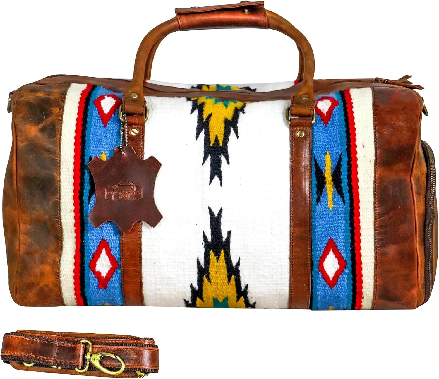 Handmade Premium Duffle Bag leather heavy duty Gym Sports Airplane Overnight Luggage Carry On Unisex Travel woven Rug Bag Wollen Bag Gift for His/Her (RUG DUFFLE BAG MODULE_02)