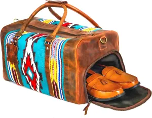 Handmade Premium Duffle Bag leather heavy duty Gym Sports Airplane Overnight Luggage Carry On Unisex Travel woven Rug Bag Wollen Hand Bag Gift for His/Her (RUG DUFFLE BAG ARTICLE_05)