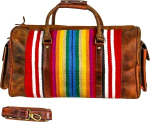 Handmade Premium Duffle Bag leather heavy duty Gym Sports Airplane Overnight Luggage Carry On Unisex Travel woven Rug Bag Wollen Hand Bag Gift for His/Her (RUG DUFFLE BAG DESIGN_01)