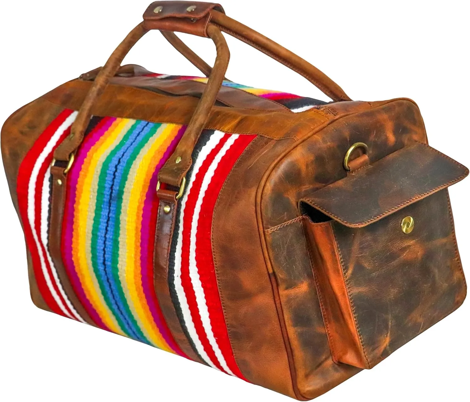 Handmade Premium Duffle Bag leather heavy duty Gym Sports Airplane Overnight Luggage Carry On Unisex Travel woven Rug Bag Wollen Hand Bag Gift for His/Her (RUG DUFFLE BAG DESIGN_01)