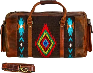 Handmade Premium Duffle Bag leather heavy duty Gym Sports Airplane Overnight Luggage Carry On Unisex Travel woven Rug Bag Wollen Hand Bag Gift for His/Her (RUG DUFFLE BAG DESIGN_05)