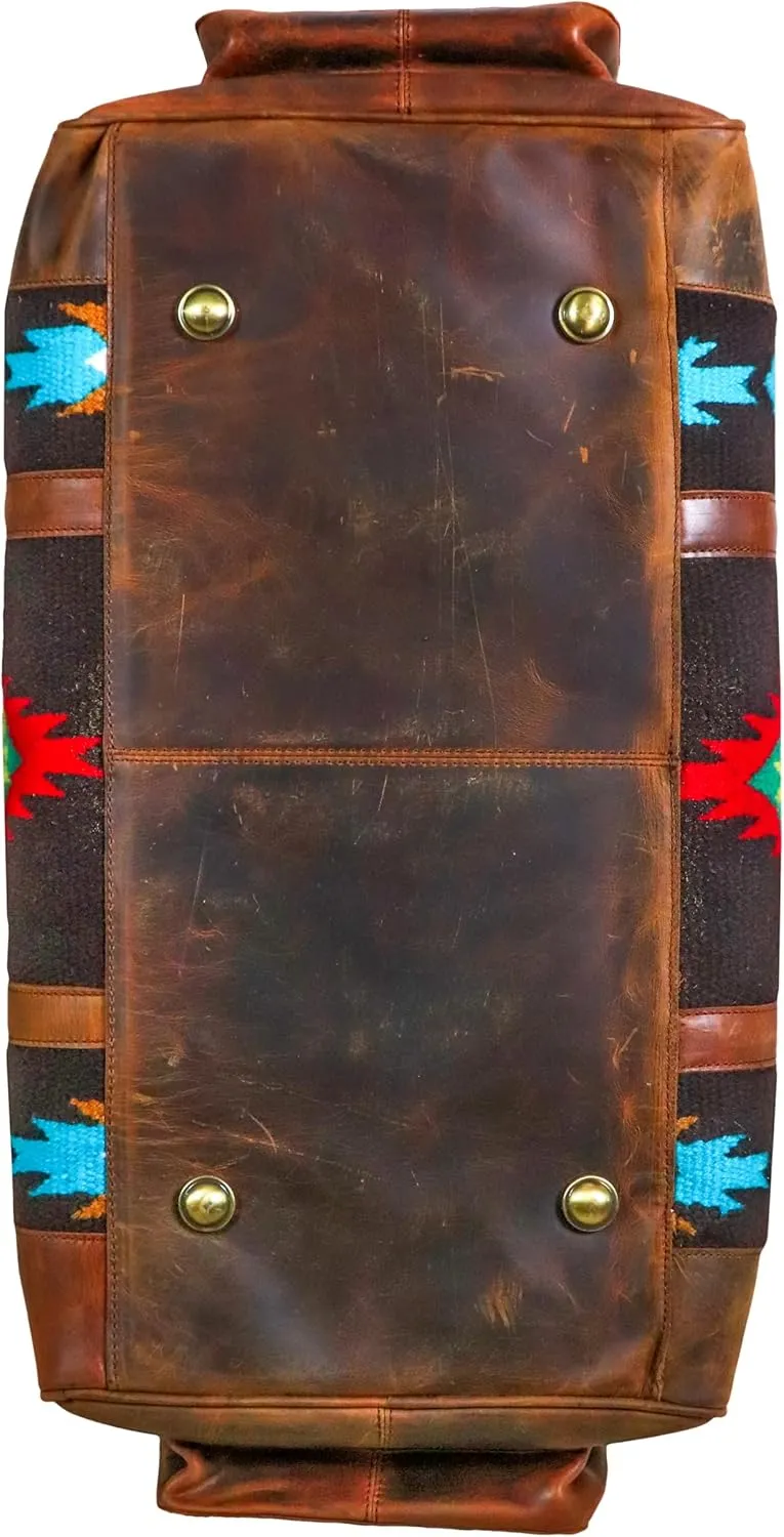 Handmade Premium Duffle Bag leather heavy duty Gym Sports Airplane Overnight Luggage Carry On Unisex Travel woven Rug Bag Wollen Hand Bag Gift for His/Her (RUG DUFFLE BAG DESIGN_05)