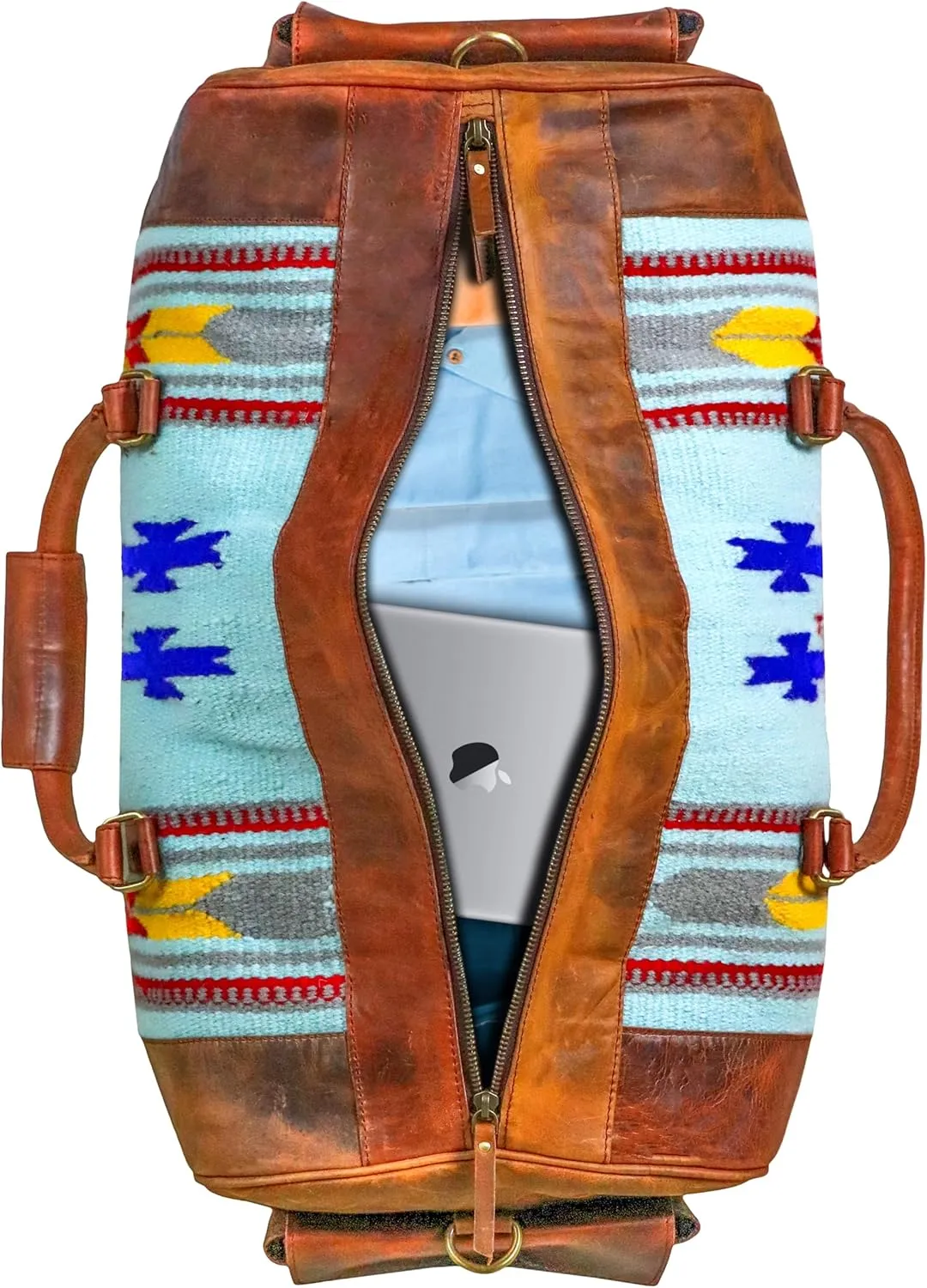 Handmade Premium Duffle Bag leather heavy duty Gym Sports Airplane Overnight Luggage Carry On Unisex Travel woven Rug Bag Wollen Hand Bag Gift for His/Her (RUG DUFFLE BAG DESIGN_06)