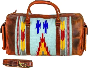 Handmade Premium Duffle Bag leather heavy duty Gym Sports Airplane Overnight Luggage Carry On Unisex Travel woven Rug Bag Wollen Hand Bag Gift for His/Her (RUG DUFFLE BAG DESIGN_06)
