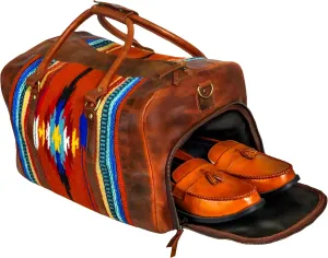 Handmade Premium Duffle Bag leather heavy duty Gym Sports Airplane Overnight Luggage Carry On Unisex Travel woven Rug Bag Wollen Hand Bag Gift for His/Her (RUG DUFFLE BAG MODULE_03)
