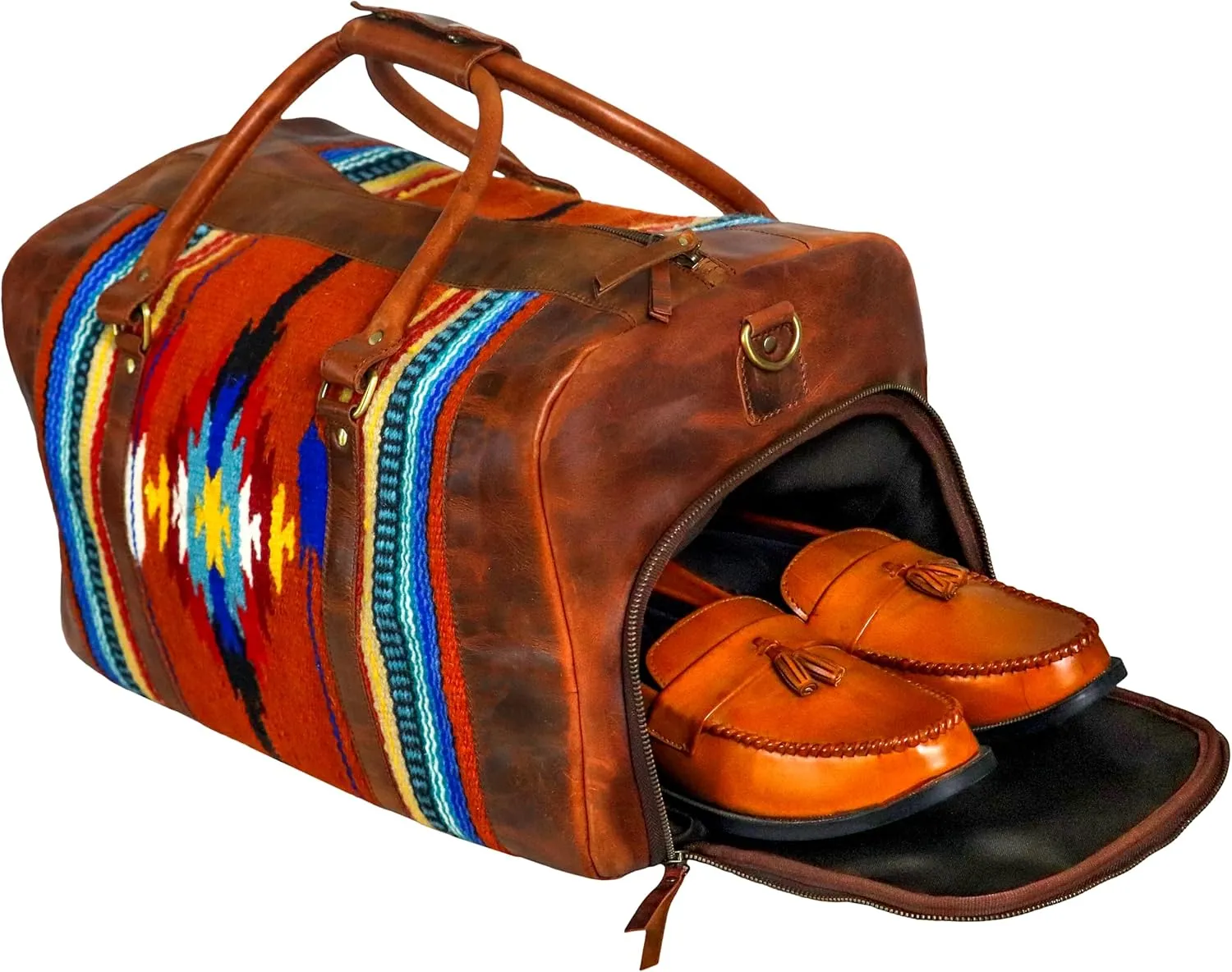 Handmade Premium Duffle Bag leather heavy duty Gym Sports Airplane Overnight Luggage Carry On Unisex Travel woven Rug Bag Wollen Hand Bag Gift for His/Her (RUG DUFFLE BAG MODULE_03)