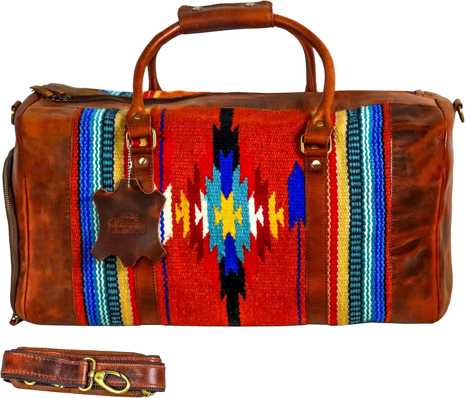 Handmade Premium Duffle Bag leather heavy duty Gym Sports Airplane Overnight Luggage Carry On Unisex Travel woven Rug Bag Wollen Hand Bag Gift for His/Her (RUG DUFFLE BAG MODULE_03)