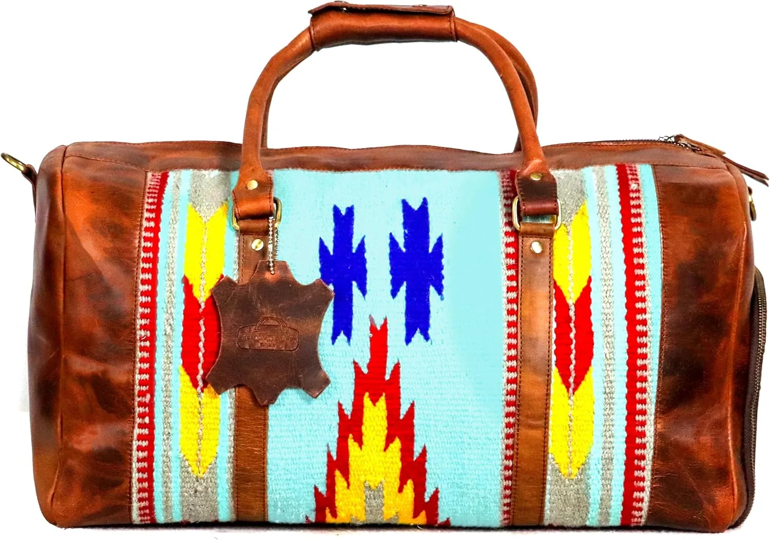 Handmade Premium Duffle Bag leather heavy duty Gym Sports Airplane Overnight Luggage Carry On Unisex Travel woven Rug Bag Wollen Hand Bag Gift for His/Her (RUG DUFFLE BAG MODULE_04)