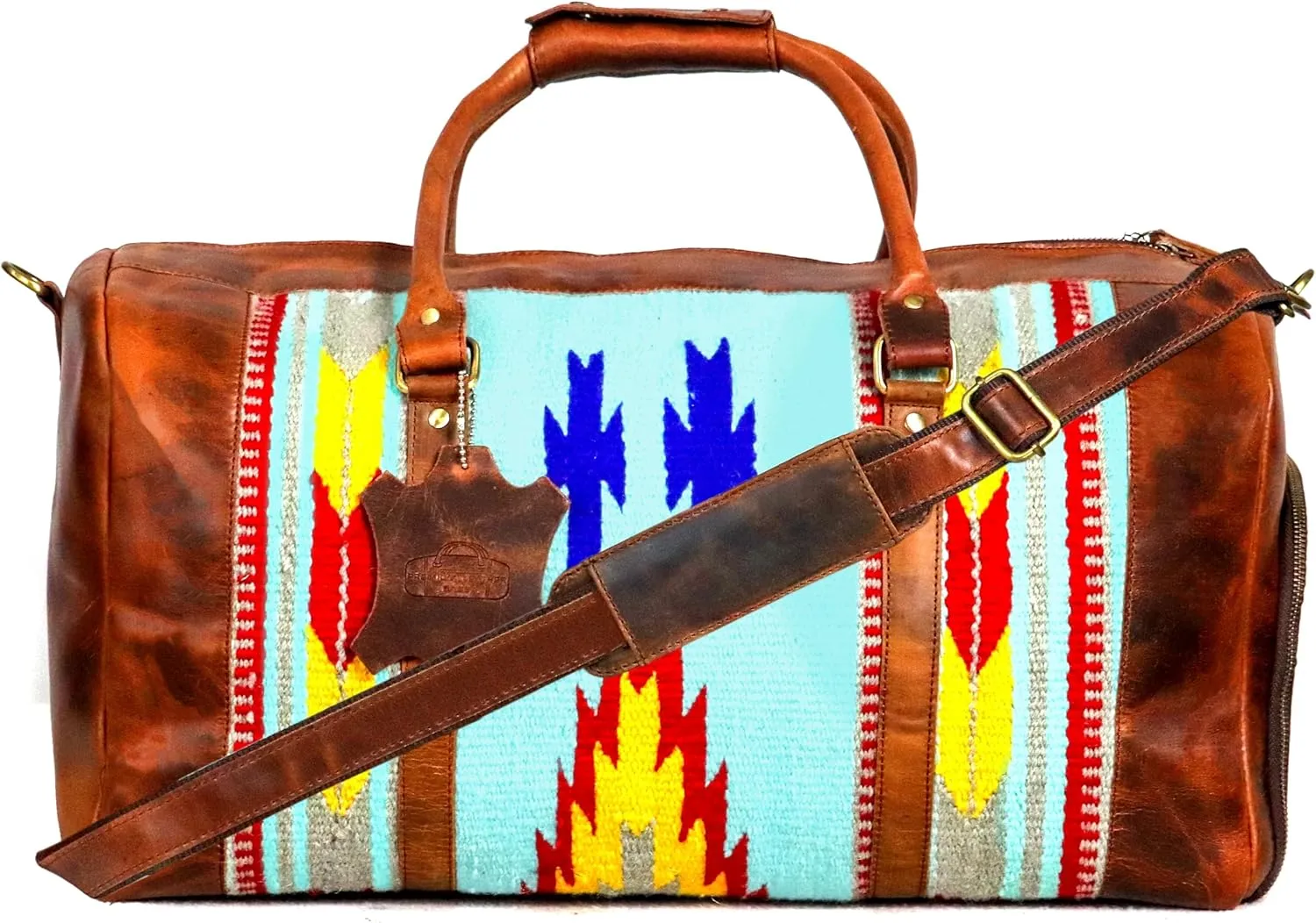 Handmade Premium Duffle Bag leather heavy duty Gym Sports Airplane Overnight Luggage Carry On Unisex Travel woven Rug Bag Wollen Hand Bag Gift for His/Her (RUG DUFFLE BAG MODULE_04)