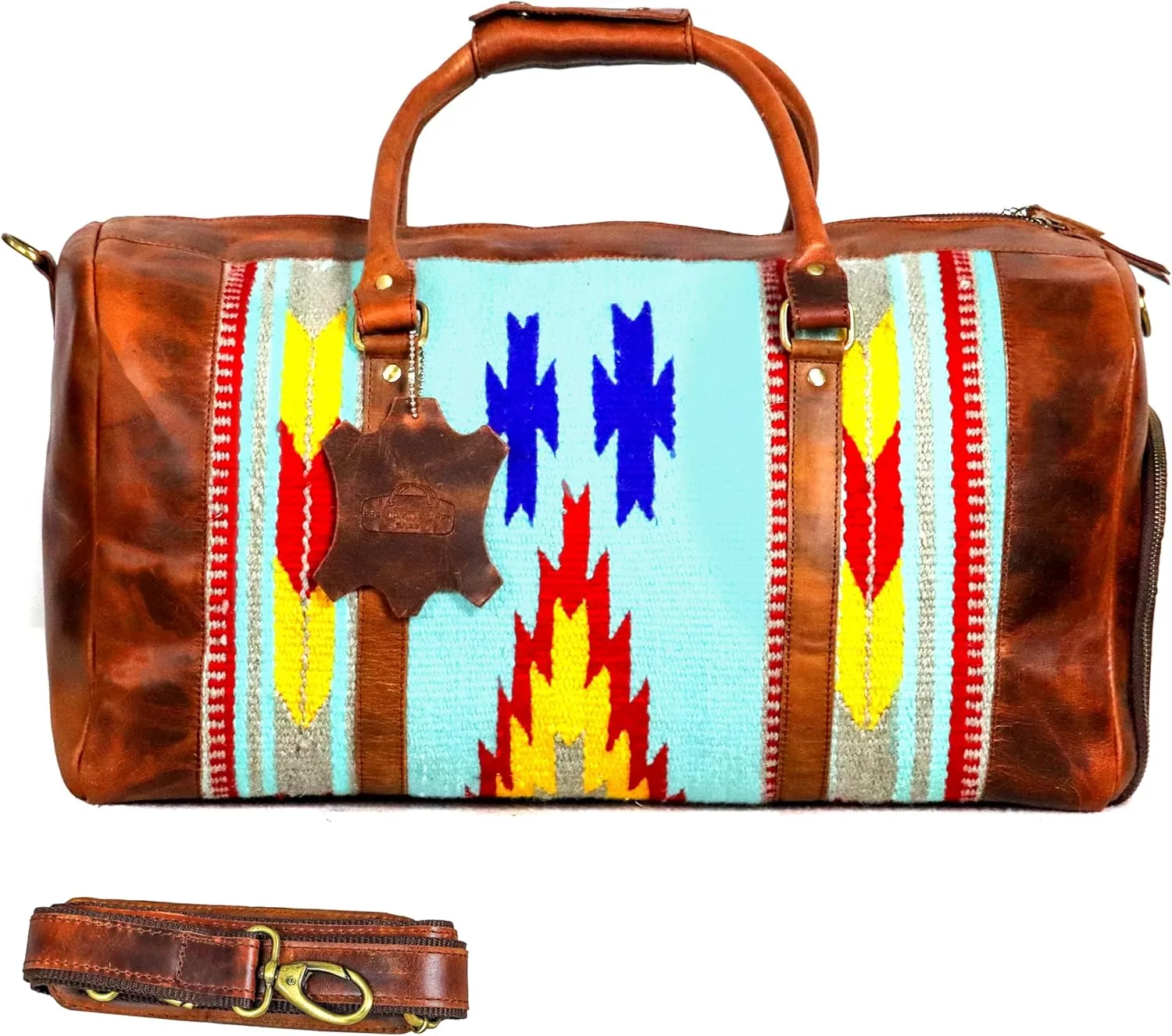 Handmade Premium Duffle Bag leather heavy duty Gym Sports Airplane Overnight Luggage Carry On Unisex Travel woven Rug Bag Wollen Hand Bag Gift for His/Her (RUG DUFFLE BAG MODULE_04)