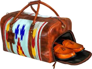 Handmade Premium Duffle Bag leather heavy duty Gym Sports Airplane Overnight Luggage Carry On Unisex Travel woven Rug Bag Wollen Hand Bag Gift for His/Her (RUG DUFFLE BAG MODULE_04)