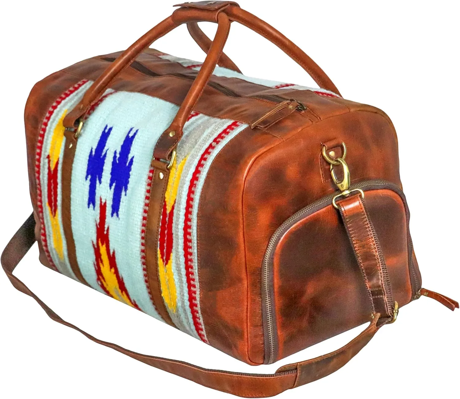 Handmade Premium Duffle Bag leather heavy duty Gym Sports Airplane Overnight Luggage Carry On Unisex Travel woven Rug Bag Wollen Hand Bag Gift for His/Her (RUG DUFFLE BAG MODULE_04)