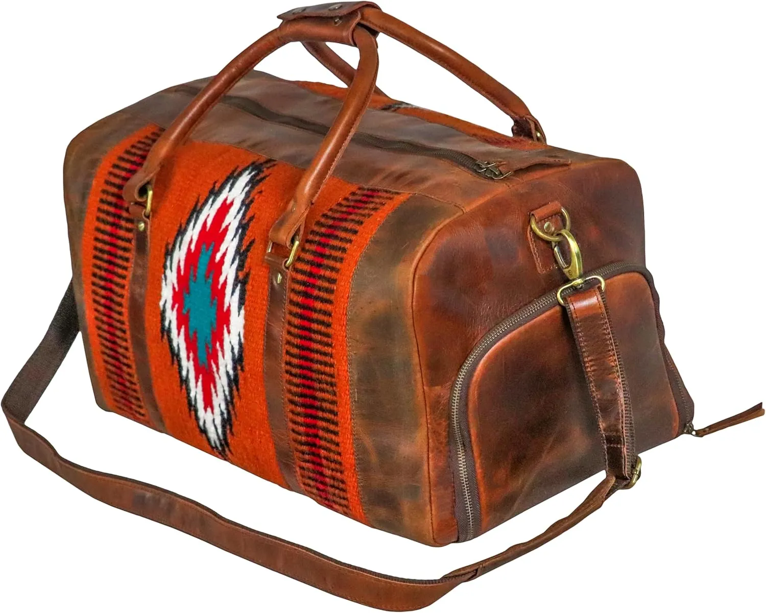 Handmade Premium Duffle Bag leather heavy duty Gym Sports Airplane Overnight Luggage Carry On Unisex Travel woven Rug Bag Wollen Hand Bag Gift for His/Her (RUG DUFFLE BAG MODULE_08)