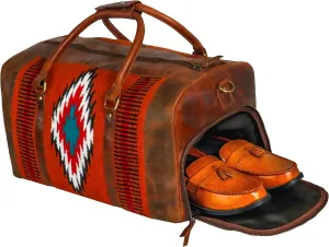 Handmade Premium Duffle Bag leather heavy duty Gym Sports Airplane Overnight Luggage Carry On Unisex Travel woven Rug Bag Wollen Hand Bag Gift for His/Her (RUG DUFFLE BAG MODULE_08)