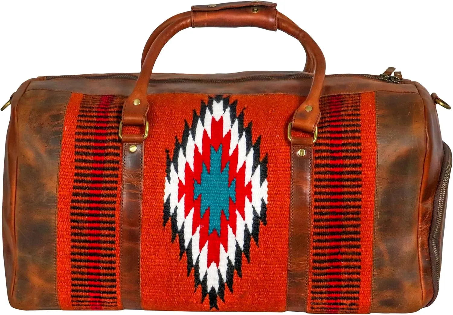 Handmade Premium Duffle Bag leather heavy duty Gym Sports Airplane Overnight Luggage Carry On Unisex Travel woven Rug Bag Wollen Hand Bag Gift for His/Her (RUG DUFFLE BAG MODULE_08)