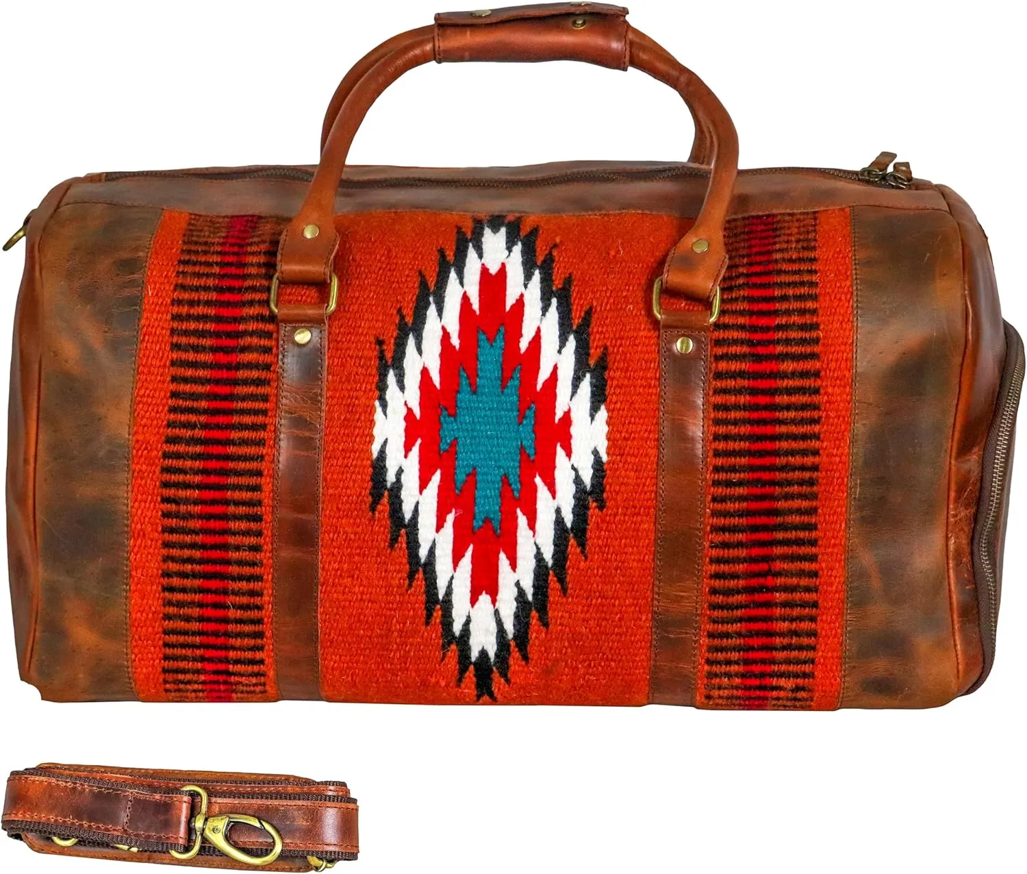 Handmade Premium Duffle Bag leather heavy duty Gym Sports Airplane Overnight Luggage Carry On Unisex Travel woven Rug Bag Wollen Hand Bag Gift for His/Her (RUG DUFFLE BAG MODULE_08)