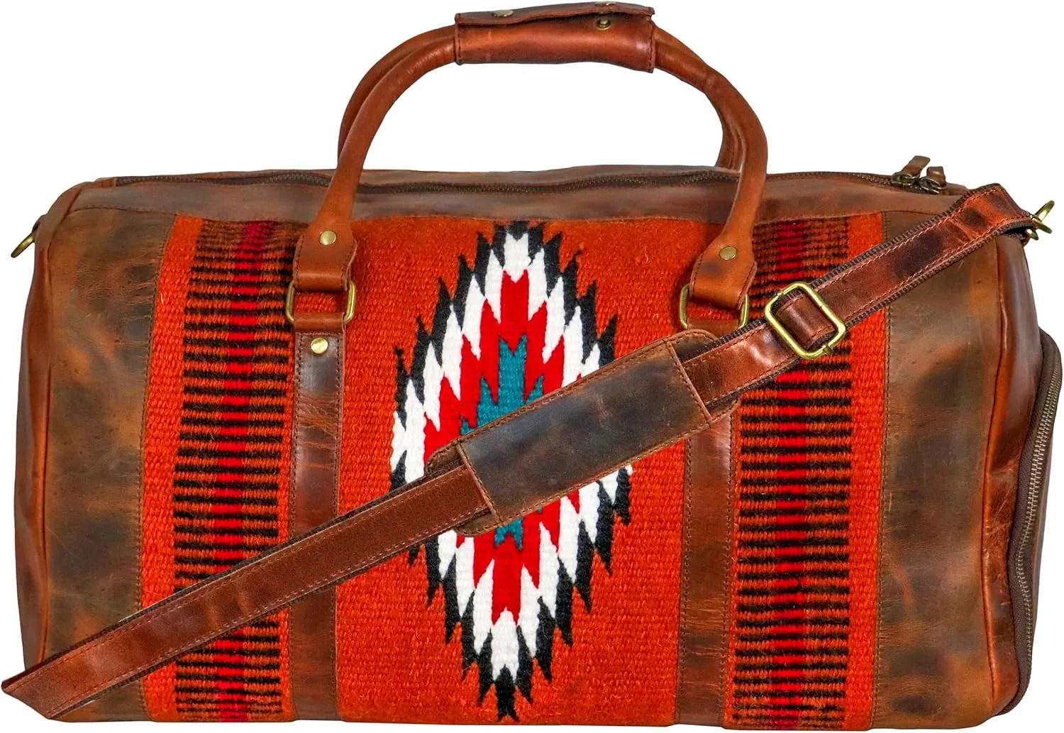 Handmade Premium Duffle Bag leather heavy duty Gym Sports Airplane Overnight Luggage Carry On Unisex Travel woven Rug Bag Wollen Hand Bag Gift for His/Her (RUG DUFFLE BAG MODULE_08)