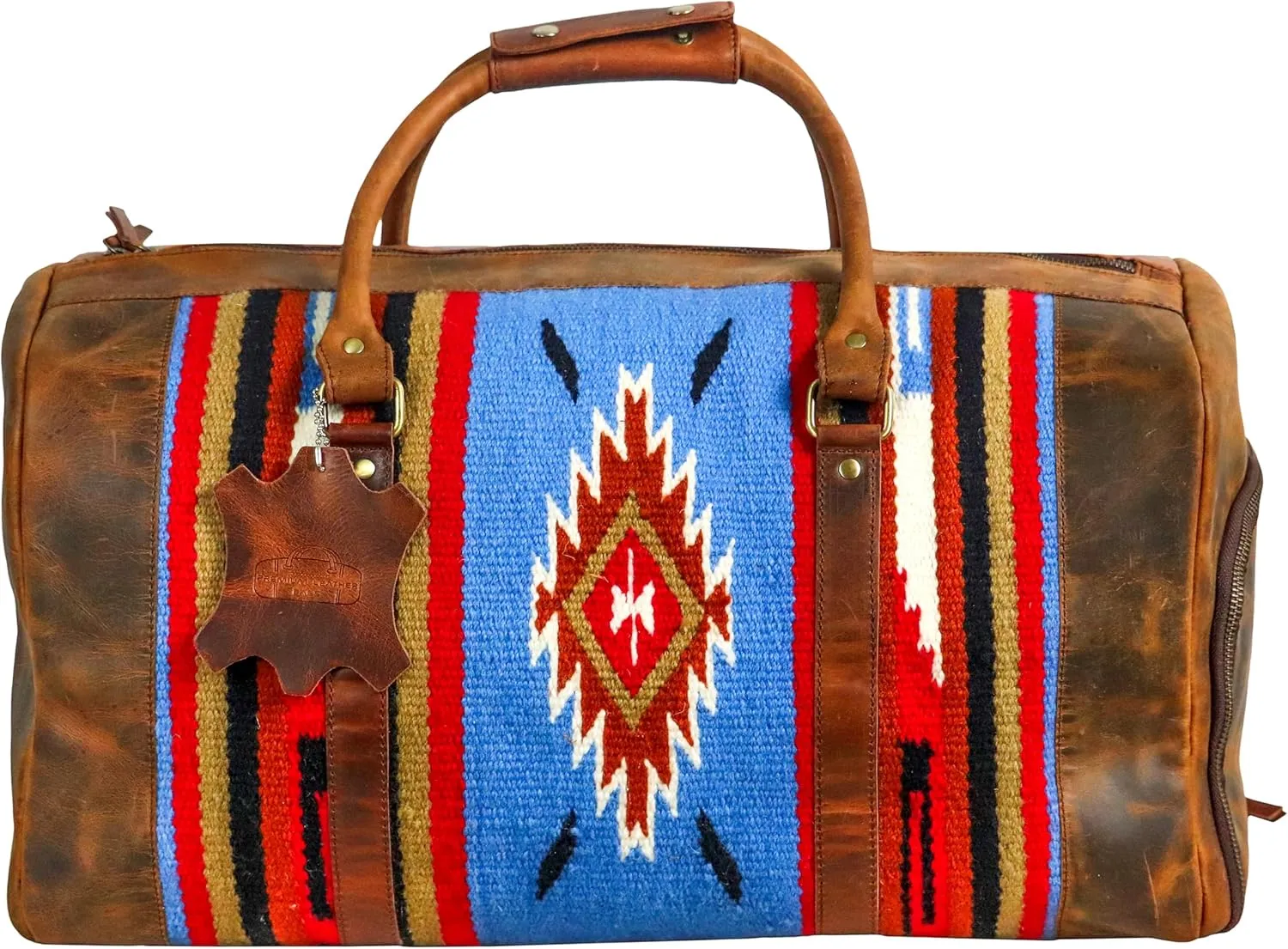 Handmade Premium Duffle Bag leather heavy duty Gym Sports Airplane Overnight Luggage Carry On Unisex Travel woven Rug Bag Wollen Hand Bag Gift for His/Her (RUG DUFFLE BAG STYLE_05)