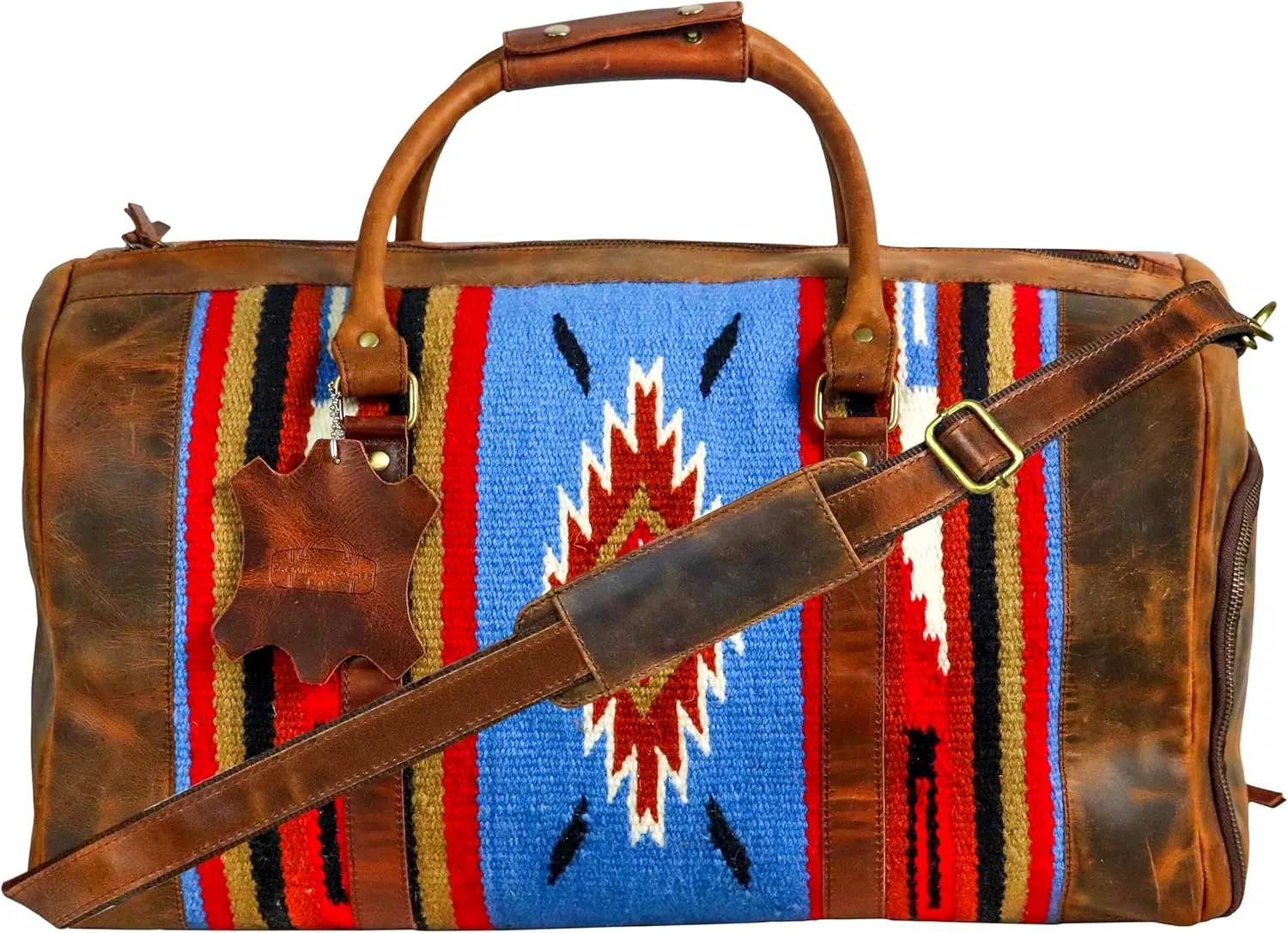 Handmade Premium Duffle Bag leather heavy duty Gym Sports Airplane Overnight Luggage Carry On Unisex Travel woven Rug Bag Wollen Hand Bag Gift for His/Her (RUG DUFFLE BAG STYLE_05)