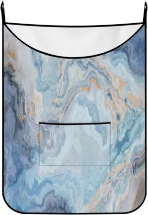 Hanging Laundry Bag Blue Marble with Over Door Hooks Durable Space Saving Laundry Bag Wide Open Top