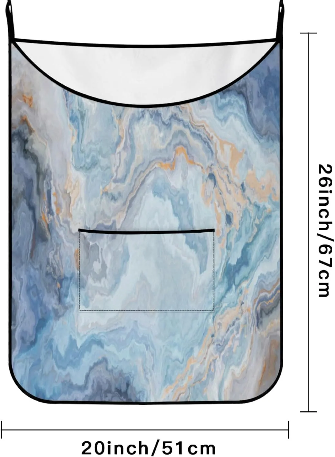 Hanging Laundry Bag Blue Marble with Over Door Hooks Durable Space Saving Laundry Bag Wide Open Top
