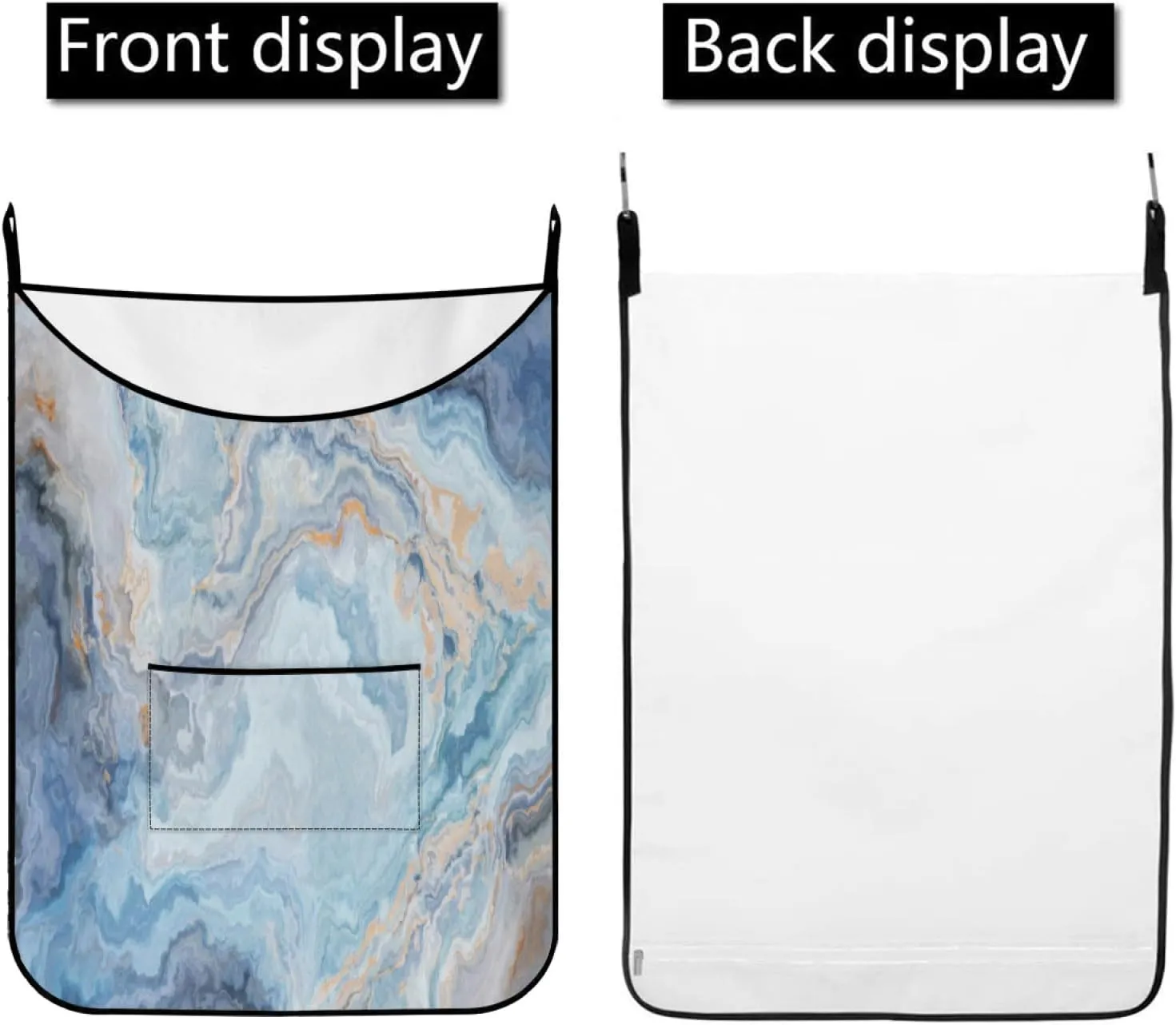 Hanging Laundry Bag Blue Marble with Over Door Hooks Durable Space Saving Laundry Bag Wide Open Top