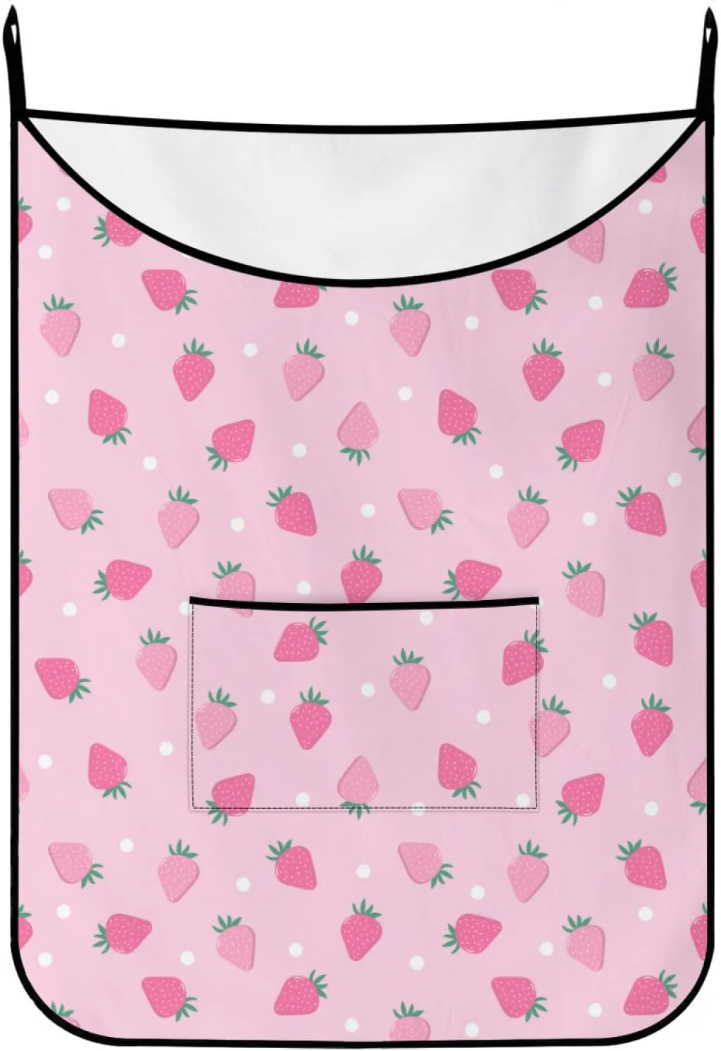 Hanging Laundry Bag Cute strawberry Pink with Over Door Hooks Durable Space Saving Laundry Bag Wide Open Top
