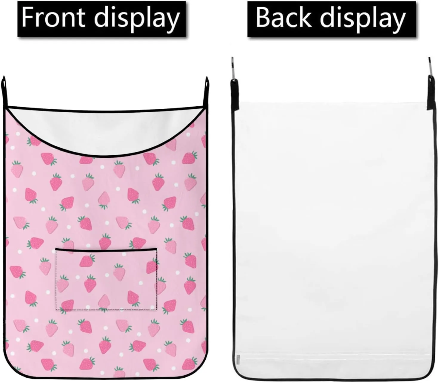 Hanging Laundry Bag Cute strawberry Pink with Over Door Hooks Durable Space Saving Laundry Bag Wide Open Top