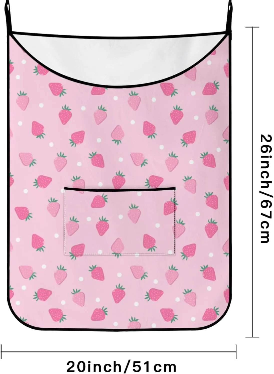 Hanging Laundry Bag Cute strawberry Pink with Over Door Hooks Durable Space Saving Laundry Bag Wide Open Top