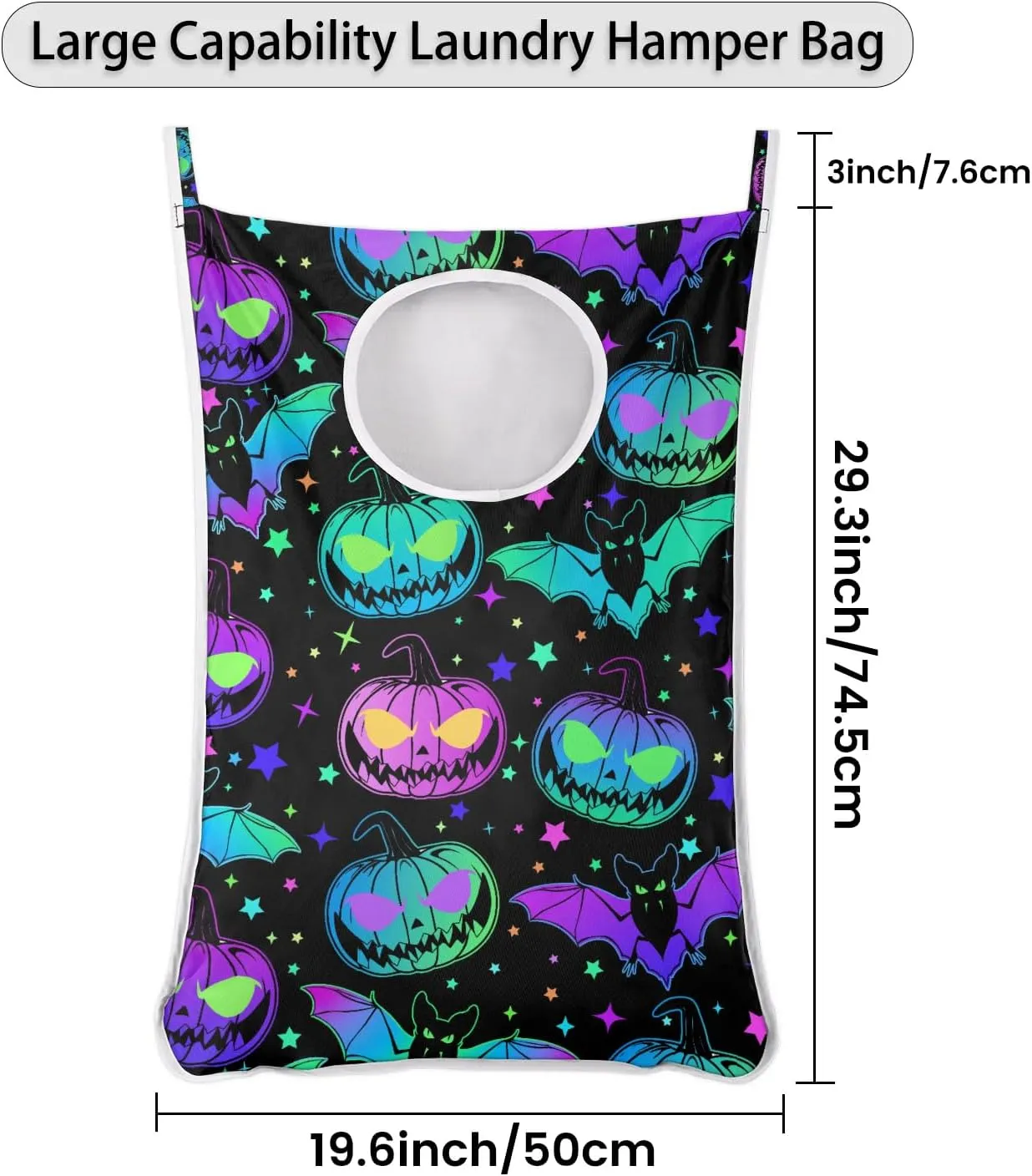 Hanging Laundry Hamper with 2 PCs Over Door Hooks & Adhesive, Halloween Pumpkin Collapsible Large Dorm Laundry Storage Bag for Holding Dirty Clothes and Saving Space, 30"x20"