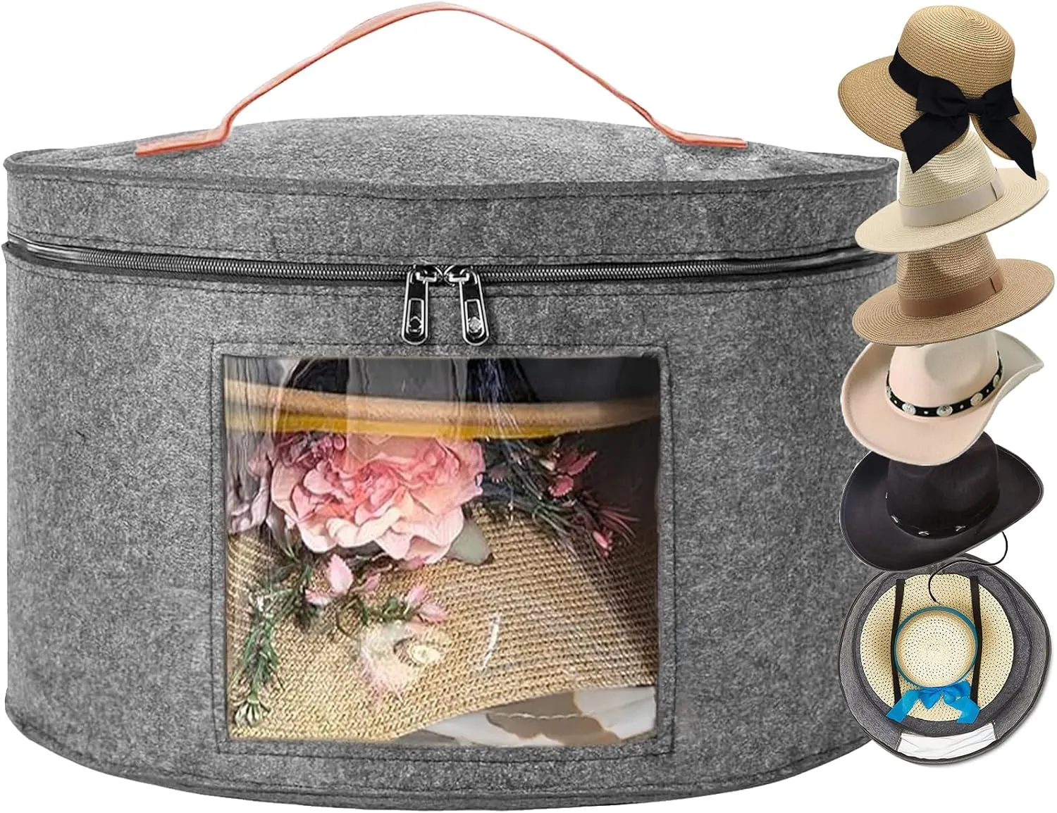 Hat Storage Box,Hat Boxes for Women Storage,Cowboy Hat Holder for Travel,Wide Brims Hat Carrier Case,Stuffed Animal Toy Organizer,Hat Box Closet Organizers and Storage,Hat Boxes for Men(Grey)