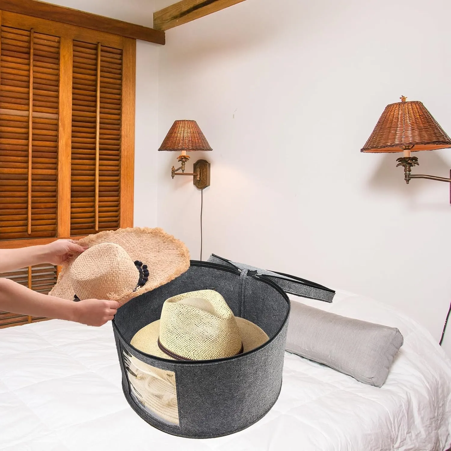 Hat Storage Box,Hat Boxes for Women Storage,Cowboy Hat Holder for Travel,Wide Brims Hat Carrier Case,Stuffed Animal Toy Organizer,Hat Box Closet Organizers and Storage,Hat Boxes for Men(Grey)