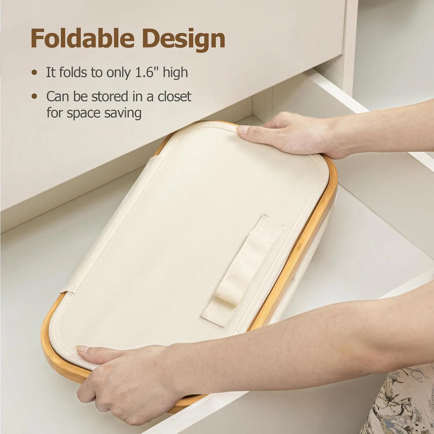 HBlife 60L Slim Laundry Hamper with Lid and Removable Inner Bag, Narrow Collapsible Dirty Clothes Basket for Bathroom, Bedroom and Laundry Room, Beige