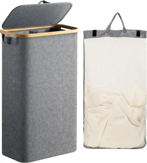 HBlife 60L Slim Laundry Hamper with Lid and Removable Inner Bag, Narrow Collapsible Dirty Clothes Basket for Bathroom, Bedroom and Laundry Room, Grey