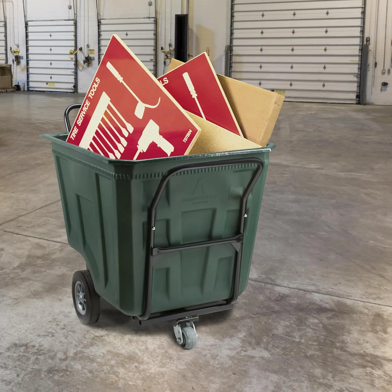 Heavy Duty Plastic Transport Cart for Trash and Bulky Items, 30.5-Inch W x 47-Inch D x 39.5-Inch H, 90 Gallon Capacity, 76590GRNRS, Green