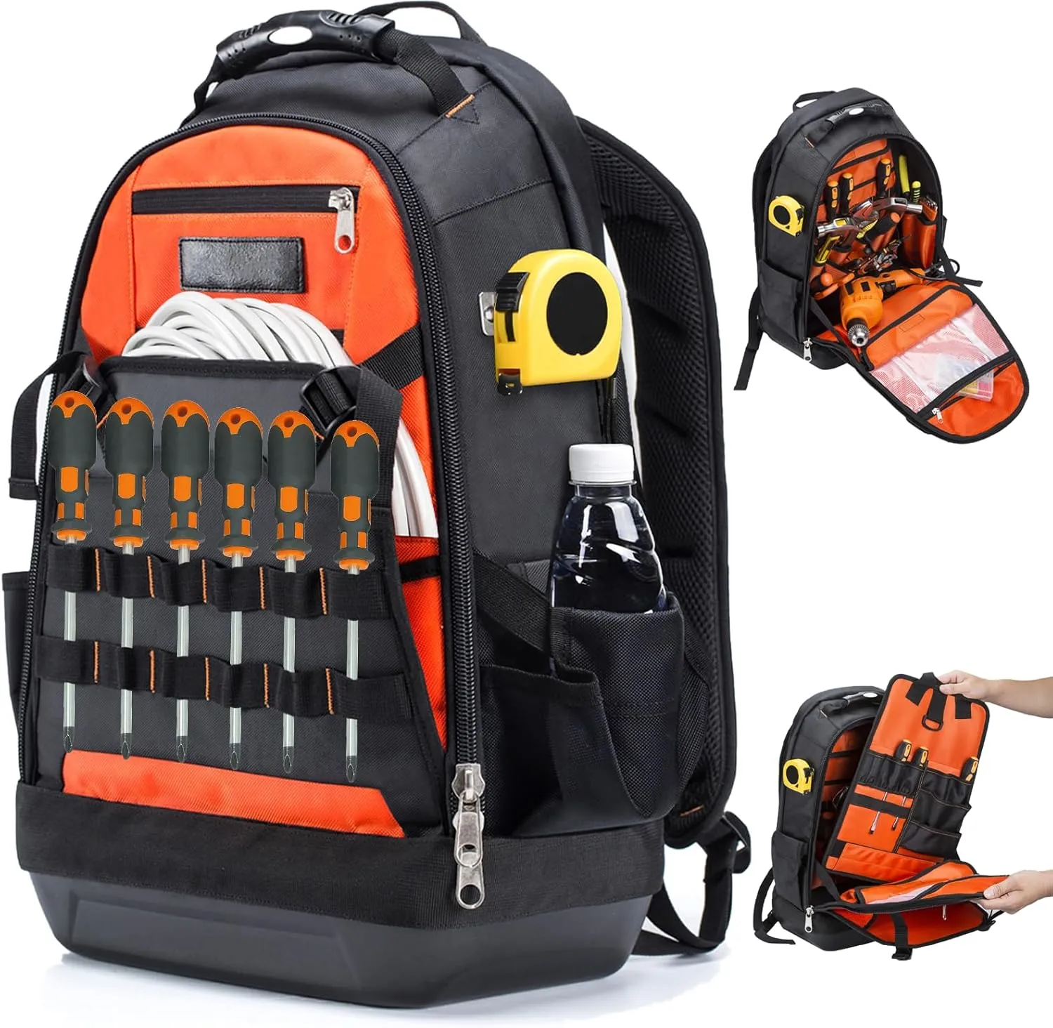 Heavy Duty Tool Backpack for Men With Hard Molded Base, Multiple Tool Pockets, Large Tool Bag Backpack for Electrician, Jobsite, HVAC, Mechanic