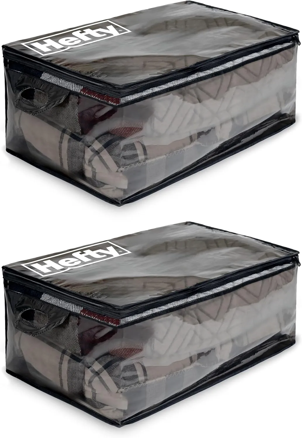 Hefty Extra Large Flexible Tote with Breathable Mesh, Double Zipper, 2 Handles – Ideal for Moving or Clothes & Apparel Storage, Alternative to Plastic Bin, Organizer or Container – 2 Pack