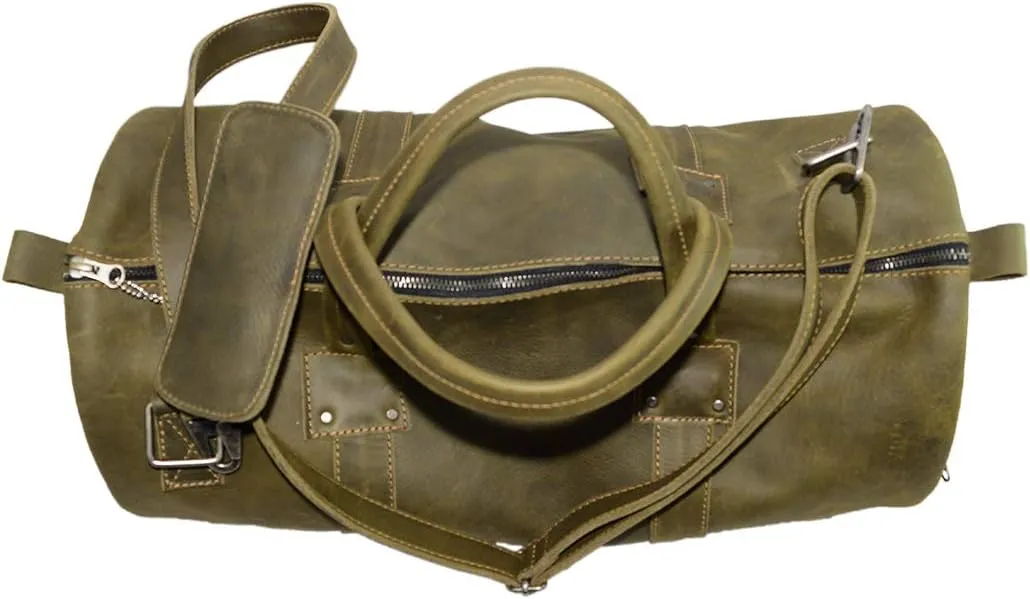 Hide & Drink, Luggage Duffle Bag with Detachable Shoulder Strap, Inner Keyring Holder, Messenger Bag, Travel Bag, Full Grain Leather, Handmade, Dark Jade