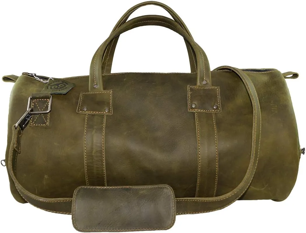 Hide & Drink, Luggage Duffle Bag with Detachable Shoulder Strap, Inner Keyring Holder, Messenger Bag, Travel Bag, Full Grain Leather, Handmade, Dark Jade
