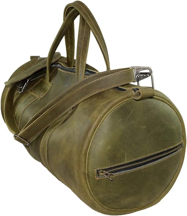 Hide & Drink, Luggage Duffle Bag with Detachable Shoulder Strap, Inner Keyring Holder, Messenger Bag, Travel Bag, Full Grain Leather, Handmade, Dark Jade