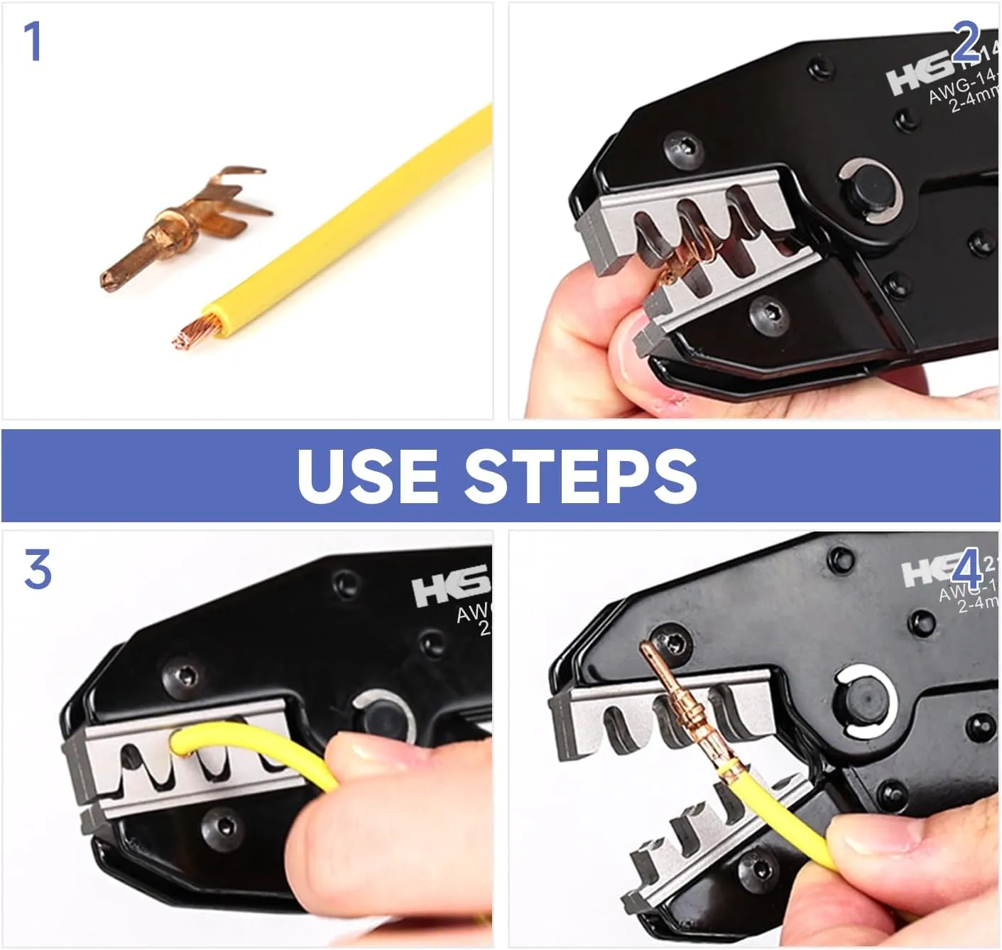 HKS 14-12AWG Size12 Deutsch DTP Crimp Tool (YF-1214DT) - Open Barrel Terminal Crimper for Stamped Contacts​​