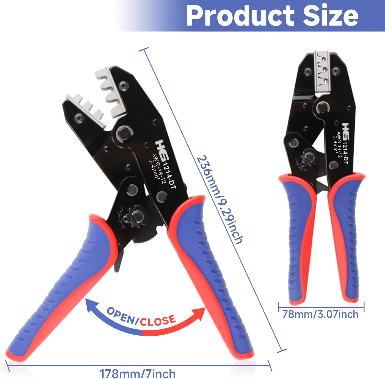 HKS 14-12AWG Size12 Deutsch DTP Crimp Tool (YF-1214DT) - Open Barrel Terminal Crimper for Stamped Contacts​​