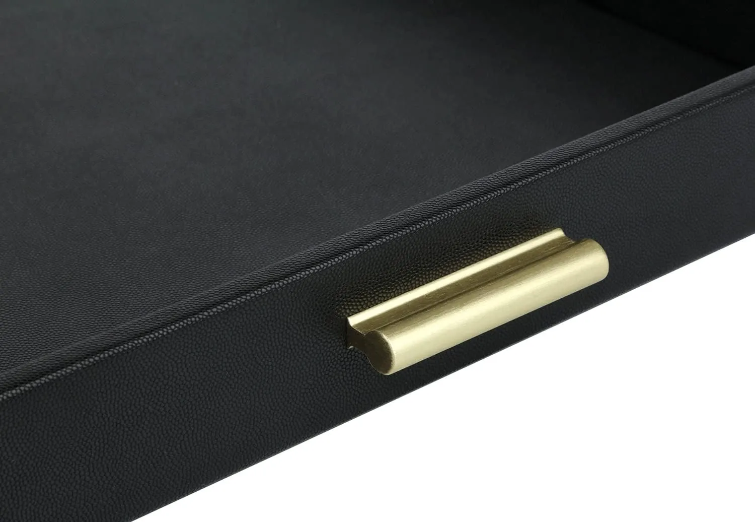 HofferRuffer Extra Large Serving Tray with Handles, Elegant Faux Leather Storage Decorative Tray for Coffee Table, Ottoman, Console Table, 20 x 16 x 2.2 inches (Black Tray Golden Handle)