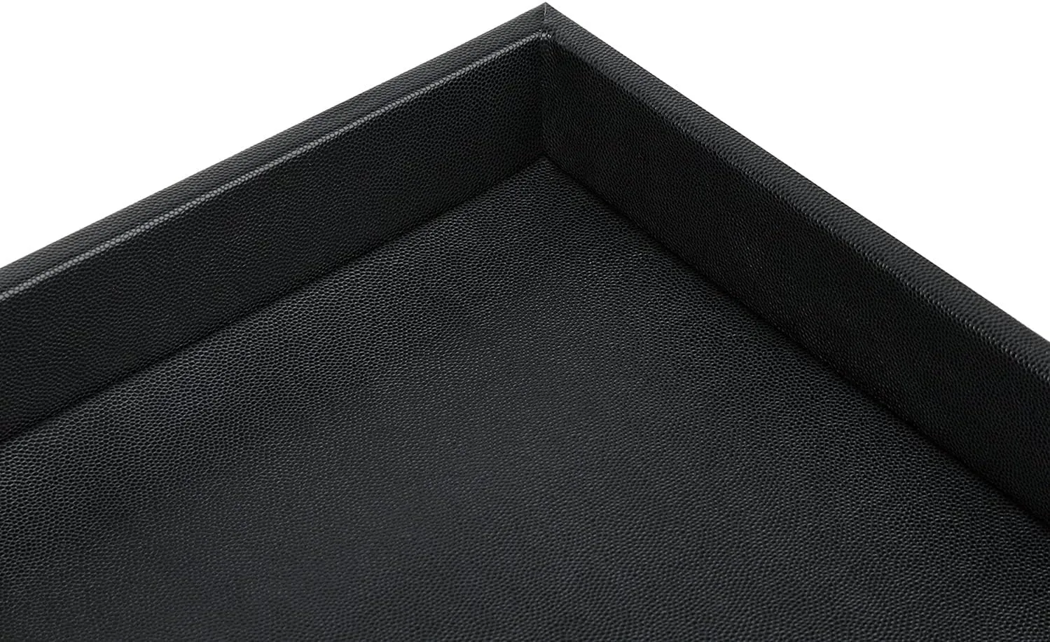 HofferRuffer Extra Large Serving Tray with Handles, Elegant Faux Leather Storage Decorative Tray for Coffee Table, Ottoman, Console Table, 20 x 16 x 2.2 inches (Black Tray Golden Handle)